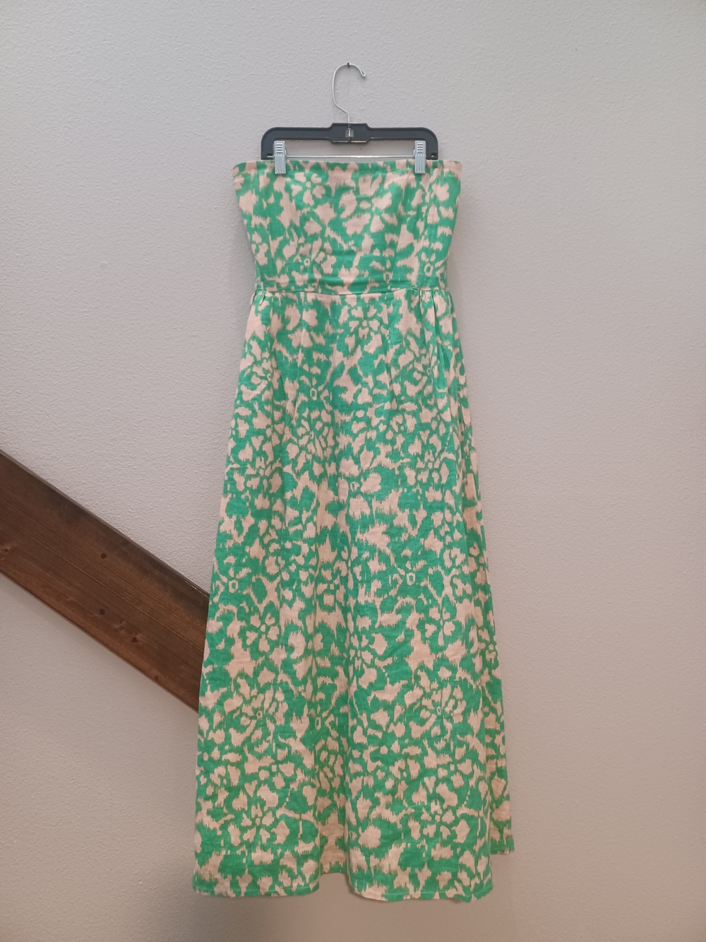 Banjanan Strapless Green and Cream Printed Maxi Dress